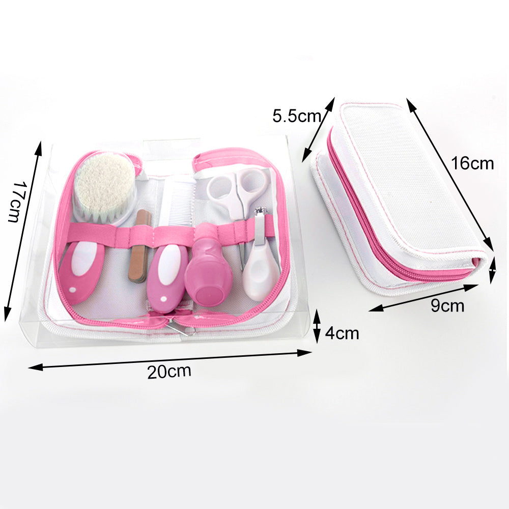 Pink Baby grooming kit with nail clipper,brush,comb,scissors and storage case