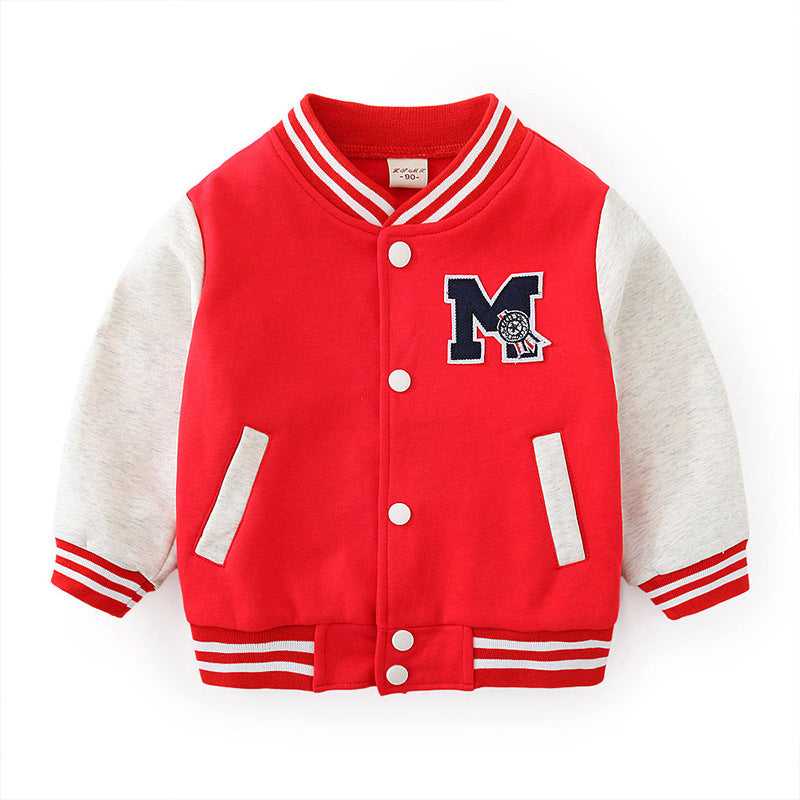 Children cardigan jacket baseball sweater blue and red color 