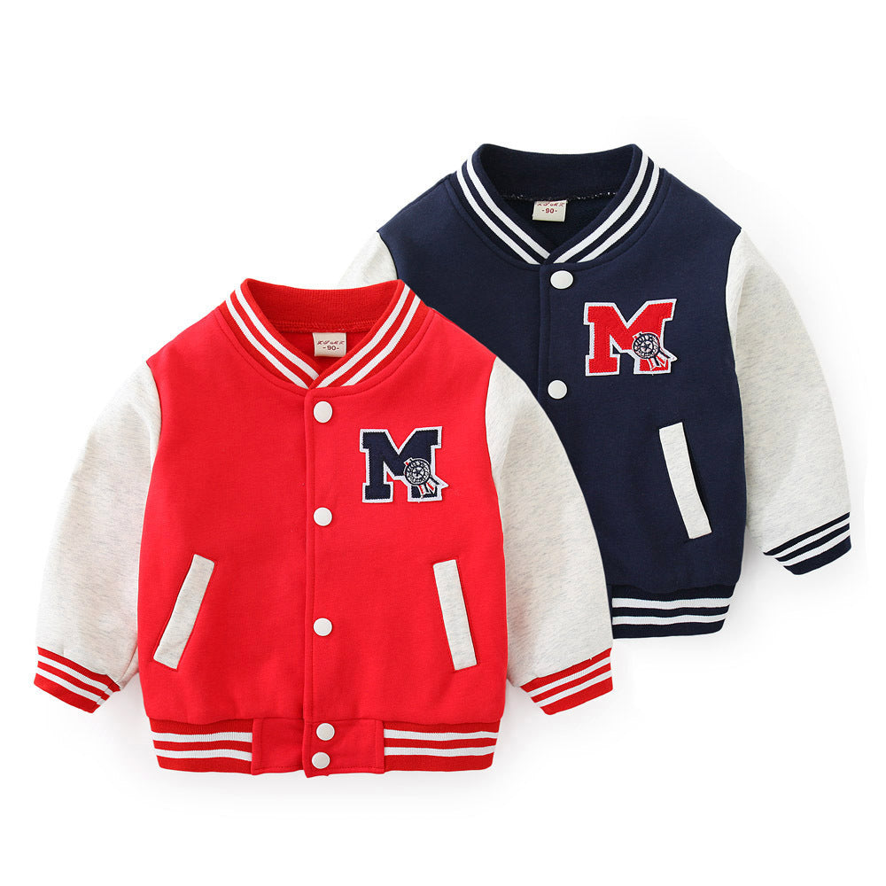 Children cardigan jacket baseball sweater blue and red color 