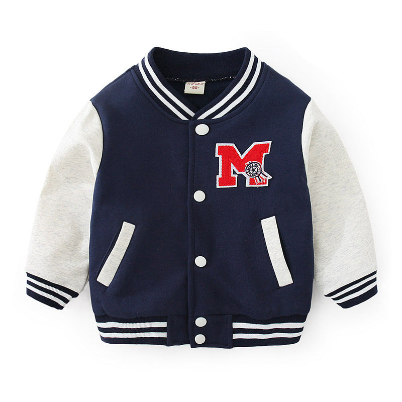 Children cardigan jacket baseball sweater blue and red color 