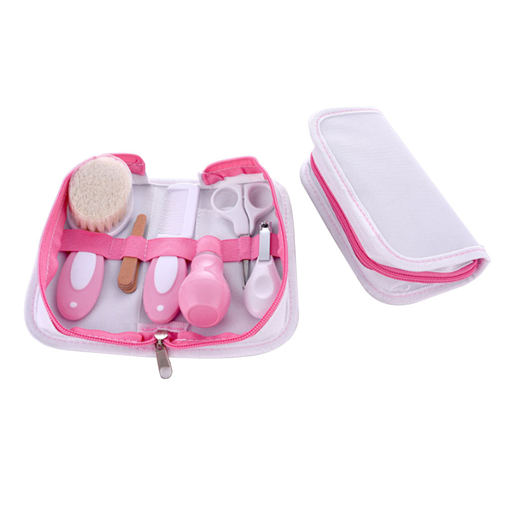 Pink Baby grooming kit with nail clipper,brush,comb,scissors and storage case