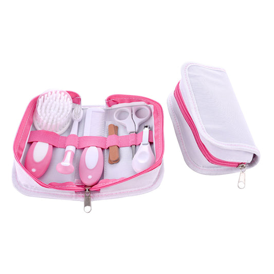 Pink Baby grooming kit with nail clipper,brush,comb,scissors and storage case