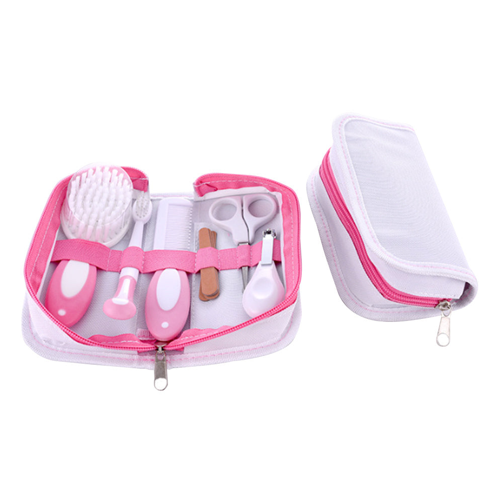 Pink Baby grooming kit with nail clipper,brush,comb,scissors and storage case