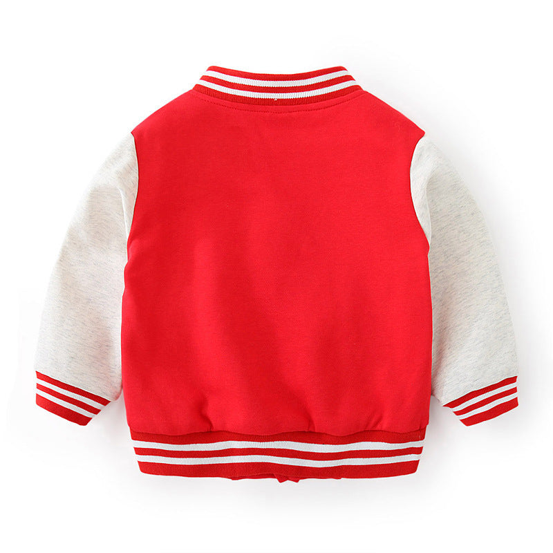 Children cardigan jacket baseball sweater blue and red color 